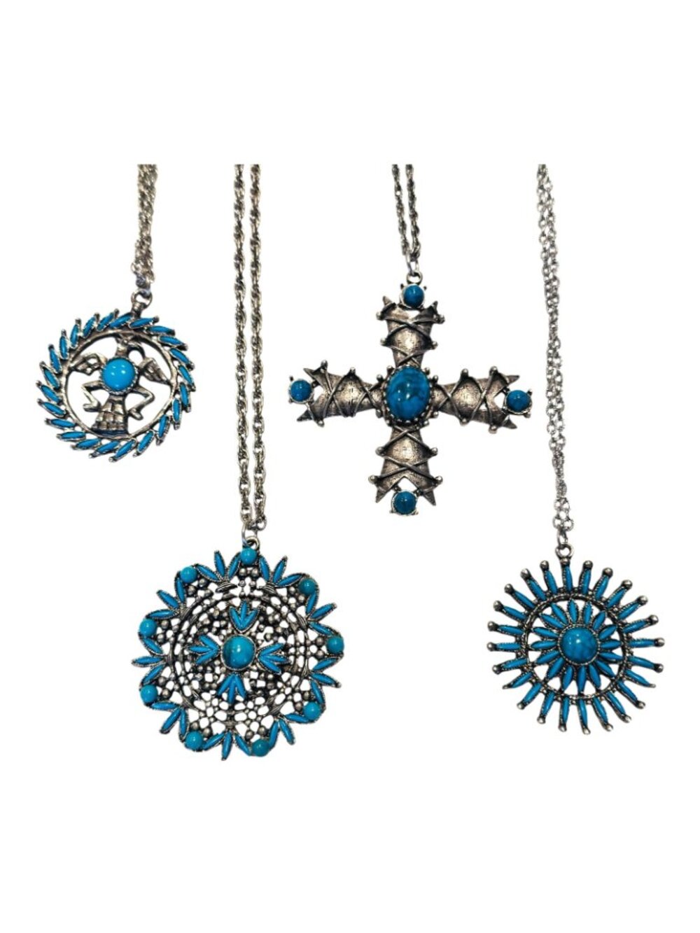 Southwestern Jewelry Lot 4 Necklaces Turquoise Tone Cross Thunderbird Reseller - Picture 6 of 6